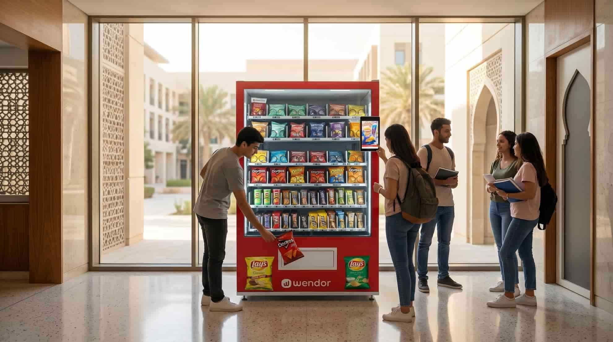 Students using a vending machine on campus